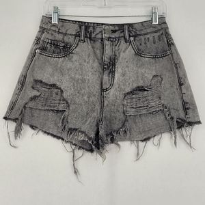 Garage High Waisted Distressed Black Denim Festival Short Size 5